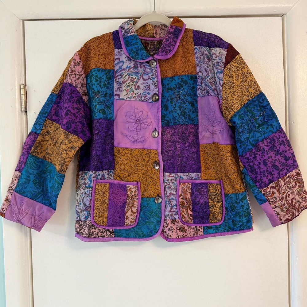 💫Vibrant Vintage Handmade Colorful Fairycore Floral Paisley Patchwork Jacket - Picture 9 of 14